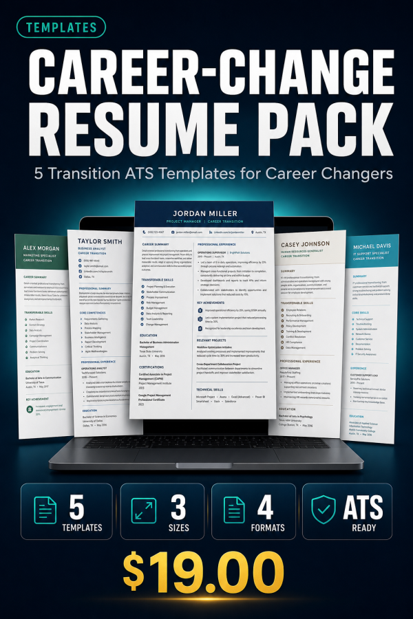 31_career_change_detail Career-Change Resume Pack — 5 Transition ATS Templates