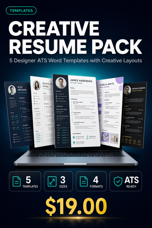Creative Resume Pack — 5 Designer ATS Word Templates