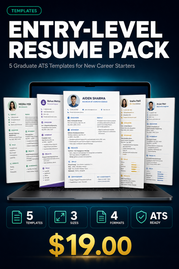 Entry-Level Resume Pack — 5 Graduate ATS Templates