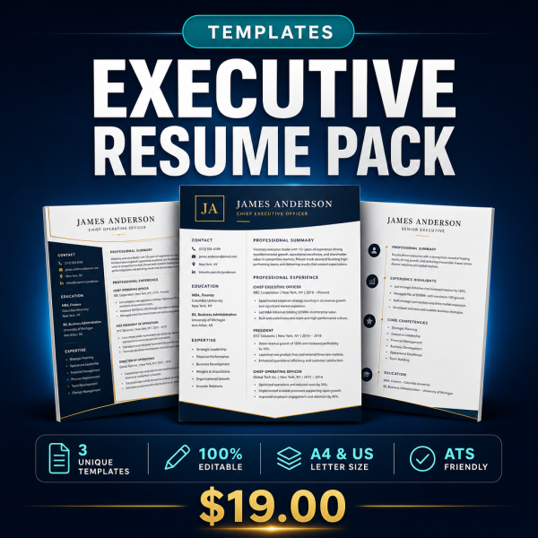 Executive Resume Pack — 5 Leadership ATS Word Templates