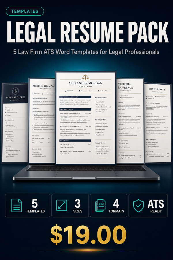 Legal Resume Pack — 5 Law Firm ATS Word Templates