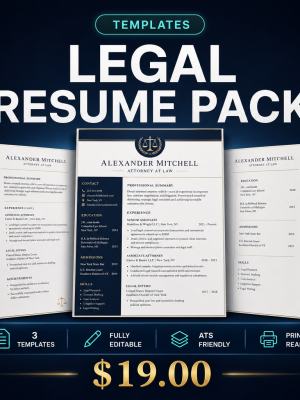 Legal Resume Pack — 5 Law Firm ATS Word Templates