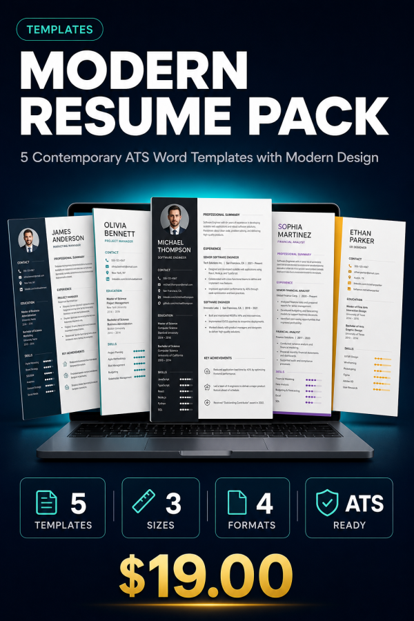 31_modern_resume_detail Modern Resume Pack — 5 Contemporary ATS Word Templates