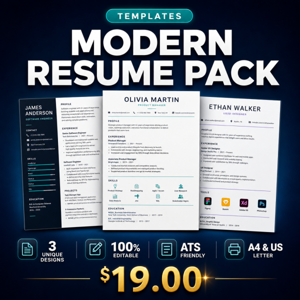 31_modern_resume_thumb Modern Resume Pack — 5 Contemporary ATS Word Templates
