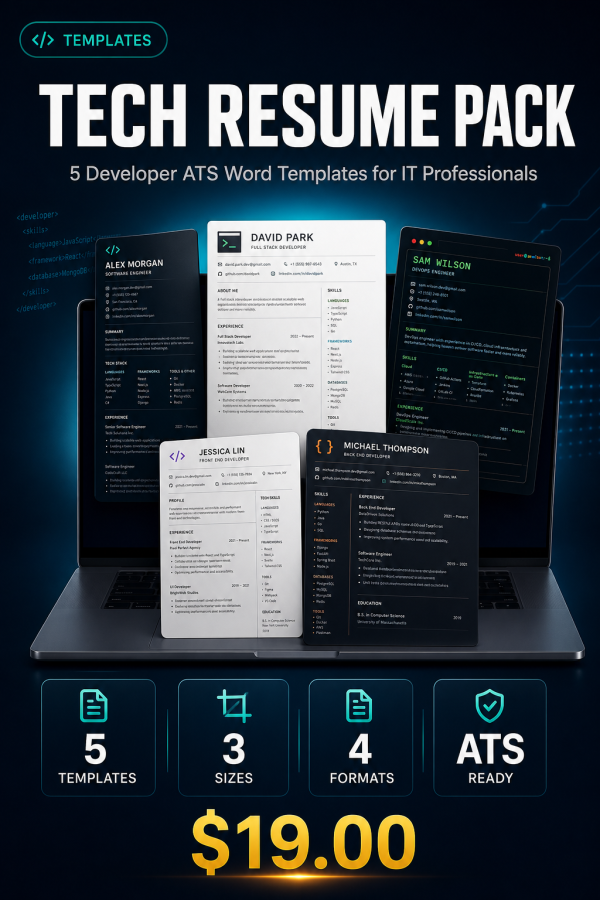 31_tech_resume_detail Tech Resume Pack — 5 Developer ATS Word Templates