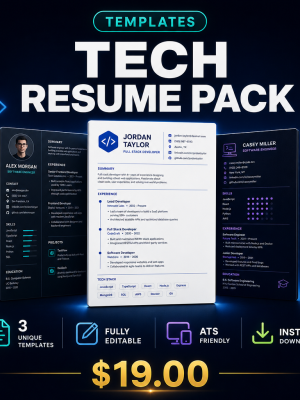 31_tech_resume_thumb Tech Resume Pack — 5 Developer ATS Word Templates