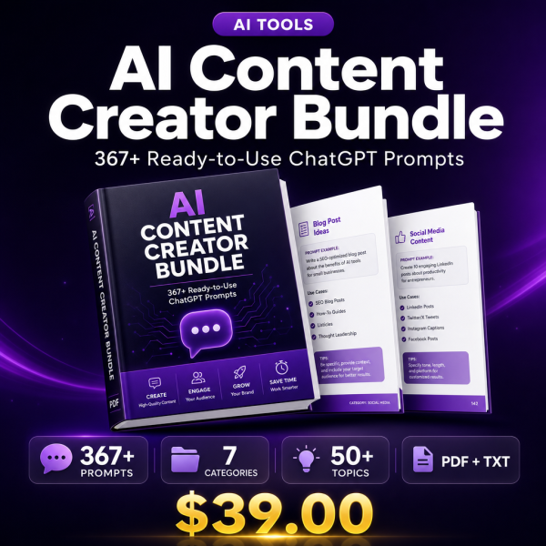 AI-Content-Creator-Bundle-Thumbnail AI Content Creator Bundle — 367+ Ready-to-Use ChatGPT Prompts for Blog, Email, Social, Ads & SEO