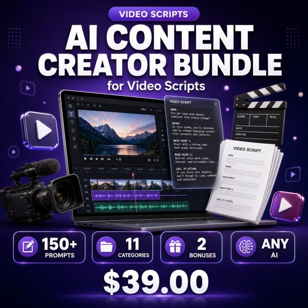 AI Content Creator Bundle for Video Scripts — 150+ Expert Prompts for YouTube, Shorts, Courses & Sales Videos