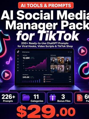 AI Social Media Manager Pack for TikTok — 200+ ChatGPT Prompts for Viral Hooks, Video Scripts & TikTok Shop