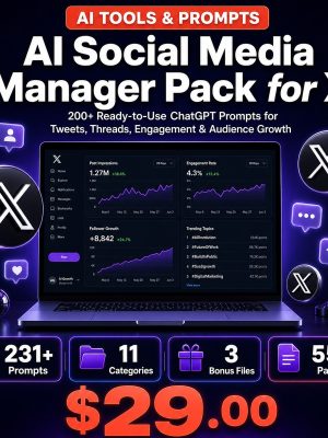 AI Social Media Manager Pack for X (Twitter) — 200+ ChatGPT Prompts for Tweets, Threads, Engagement & Audience Growth