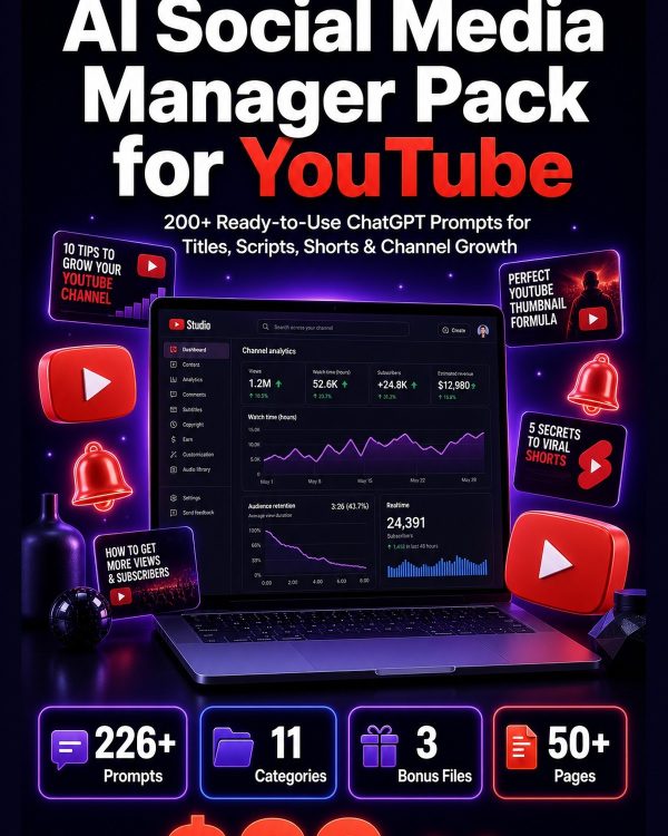 AI_Social_Media_Manager_Pack_for_YouTube_Detail AI Social Media Manager Pack for YouTube — 200+ ChatGPT Prompts for Titles, Scripts, Shorts & Channel Growth
