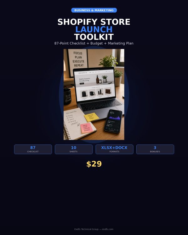 BM-079_cover Shopify Store Launch Toolkit — 87-Point Checklist, Budget Planner, Marketing Calendar & Complete Launch Guide