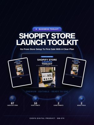 Shopify Store Launch Toolkit — 87-Point Checklist, Budget Planner, Marketing Calendar & Complete Launch Guide