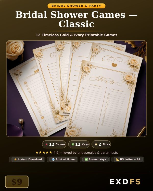 Bridal_Shower_Games_Classic_Detail Classic Bridal Shower Games — 12 Elegant Gold & Ivory Printable Games