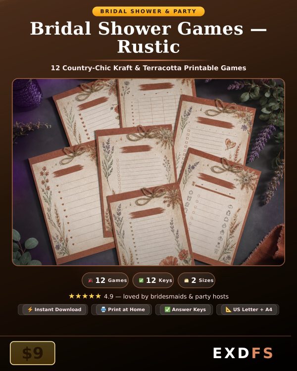 Rustic Bridal Shower Games — 12 Country-Chic Printable Party Games