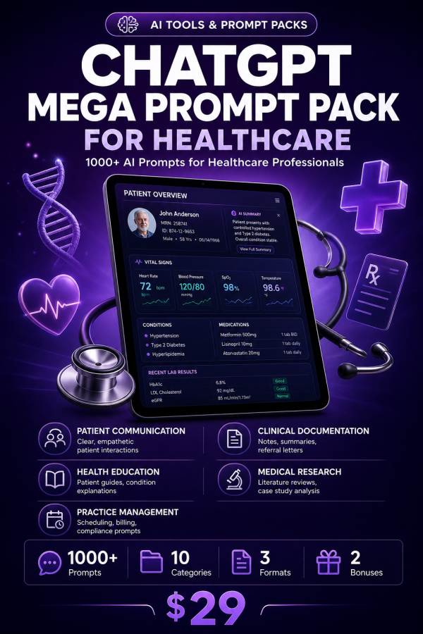 ChatGPT_Mega_Prompt_Pack_Healthcare_Detail ChatGPT Mega Prompt Pack for Healthcare — 1000+ AI Prompts for Healthcare Professionals