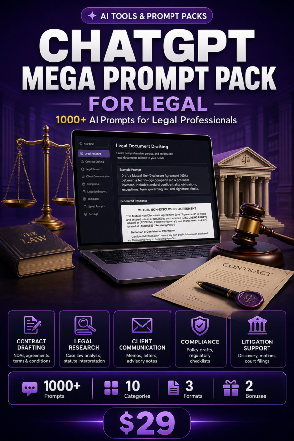 ChatGPT Mega Prompt Pack for Legal — 1000+ AI Prompts for Legal Professionals