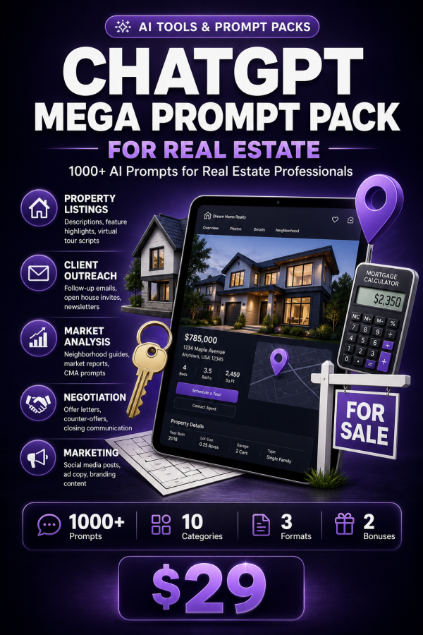 ChatGPT Mega Prompt Pack for Real Estate — 1000+ AI Prompts for Real Estate Professionals