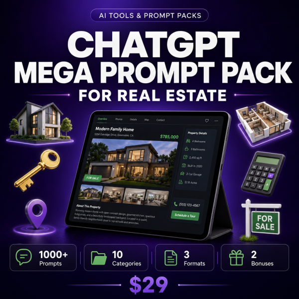 ChatGPT Mega Prompt Pack for Real Estate — 1000+ AI Prompts for Real Estate Professionals