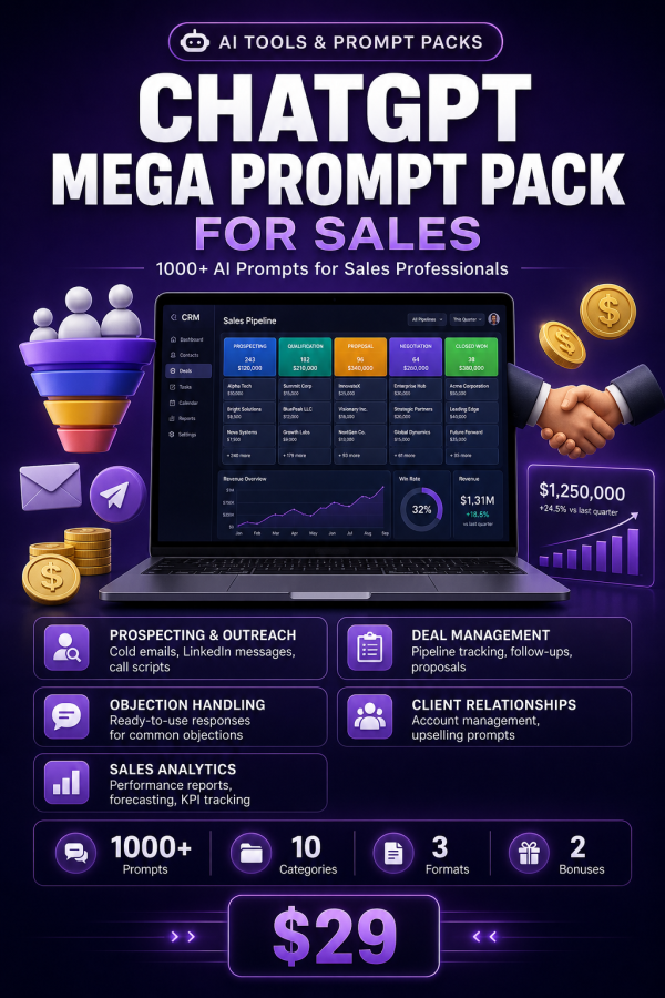 ChatGPT Mega Prompt Pack for Sales — 1000+ AI Prompts for Sales Professionals
