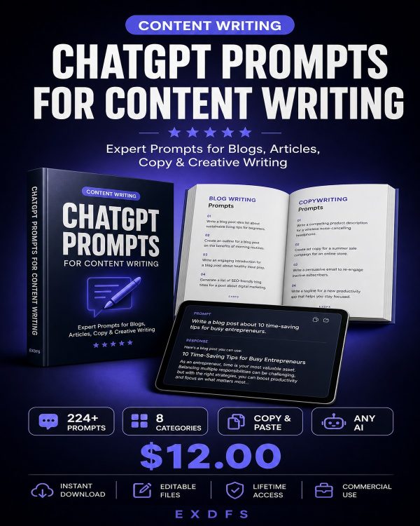 Detail_AI-003 ChatGPT Prompts for Content Writing - Product Details with Categories and Example Prompts