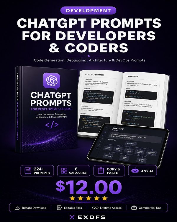 Detail_AI-004 ChatGPT Prompts for Developers - Product Details with Categories and Example Prompts