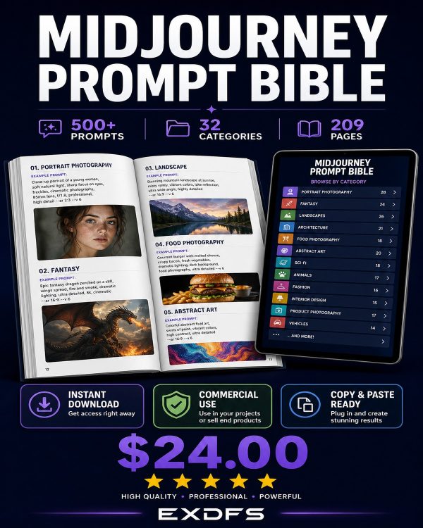 Detail_MJ-001 Midjourney Prompt Bible - Product Details with Categories and Style Guides