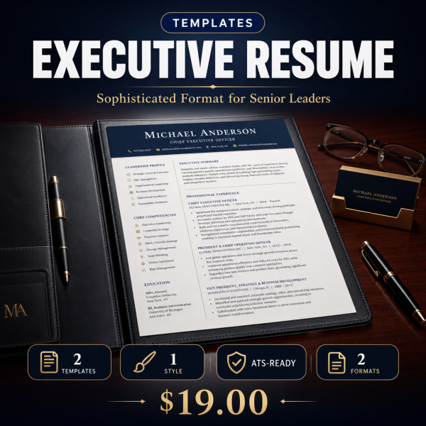 Executive_Resume_Thumbnail Executive Resume Template — Sophisticated Format for Senior Leadership Roles