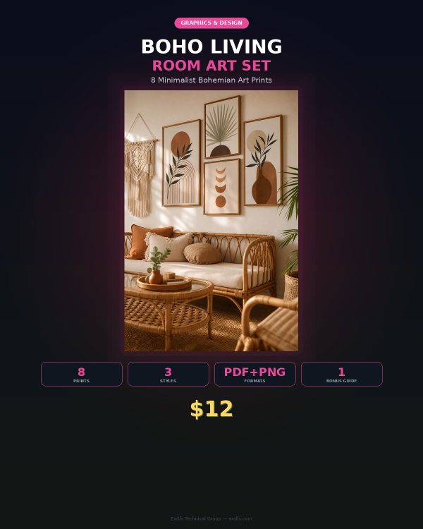GD-142_cover Boho Living Room Art Set — 8 Bohemian Minimalist Prints, Botanical, Sun, Moon & Desert for Modern Home