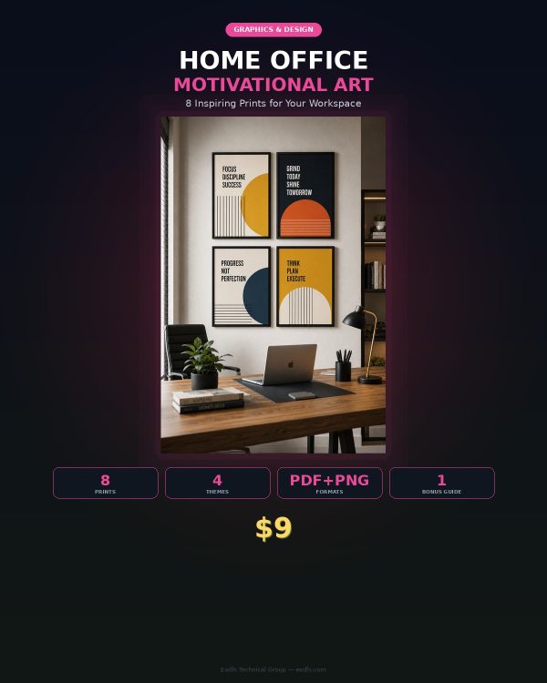 GD-144_cover Home Office Motivational Art Set — 8 Minimalist Prints, Inspirational Quotes & Abstract Geometric Art