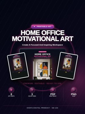 Home Office Motivational Art Set — 8 Minimalist Prints, Inspirational Quotes & Abstract Geometric Art