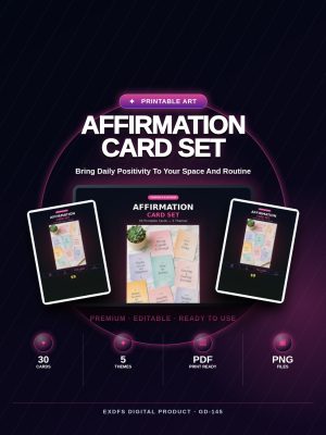 Affirmation Card Set — 30 Printable Cards, Self-Love, Confidence, Gratitude, Growth Mindset & Daily Positivity