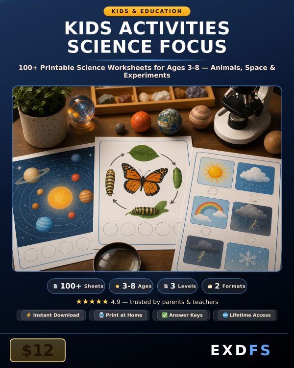Kids Activities Science Focus — 100+ Printable Science Worksheets for Ages 3-8