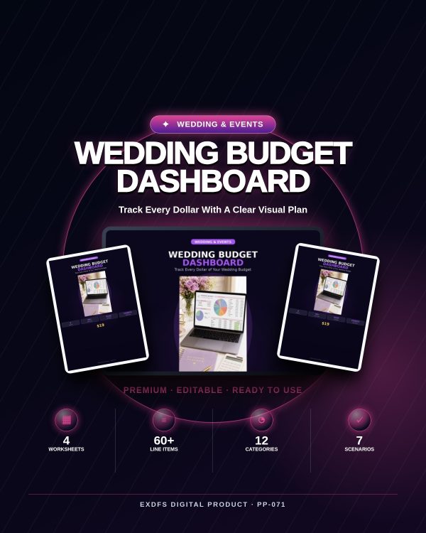 Wedding Budget Dashboard — Complete Excel Spreadsheet with Detailed Budget, Payment Timeline & Guest Calculator