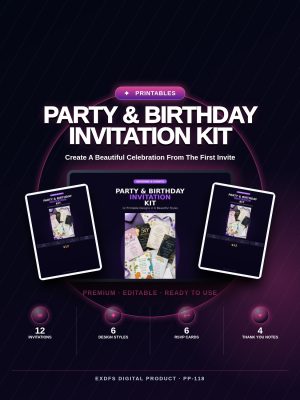 Party & Birthday Invitation Kit — 12 Printable Invitation Designs in 6 Styles with RSVP Cards & Thank You Notes