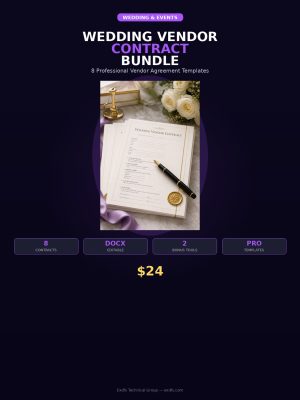 TP-013_cover Wedding Vendor Contract Bundle — 8 Professional Agreement Templates for Photography, Catering, Venue, DJ, Florist, Planner, Video & Beauty