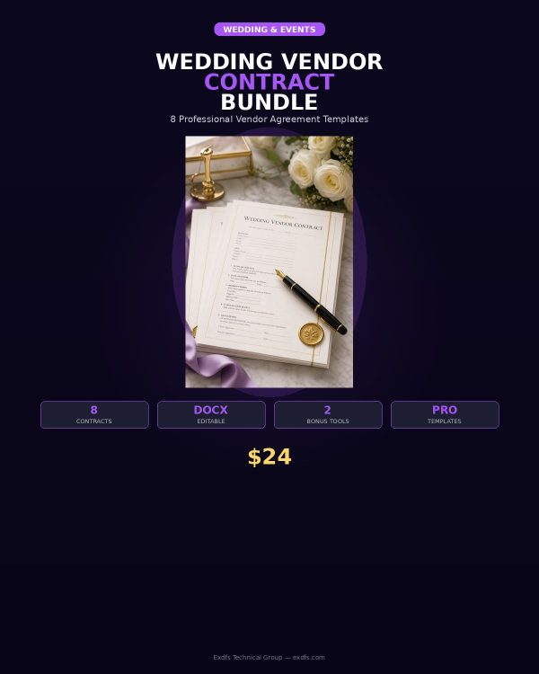 TP-013_cover Wedding Vendor Contract Bundle — 8 Professional Agreement Templates for Photography, Catering, Venue, DJ, Florist, Planner, Video & Beauty