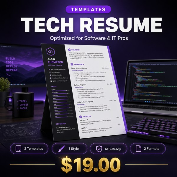 Tech_Resume_Thumbnail Tech Resume Template — Optimized Layout for Software & IT Professionals