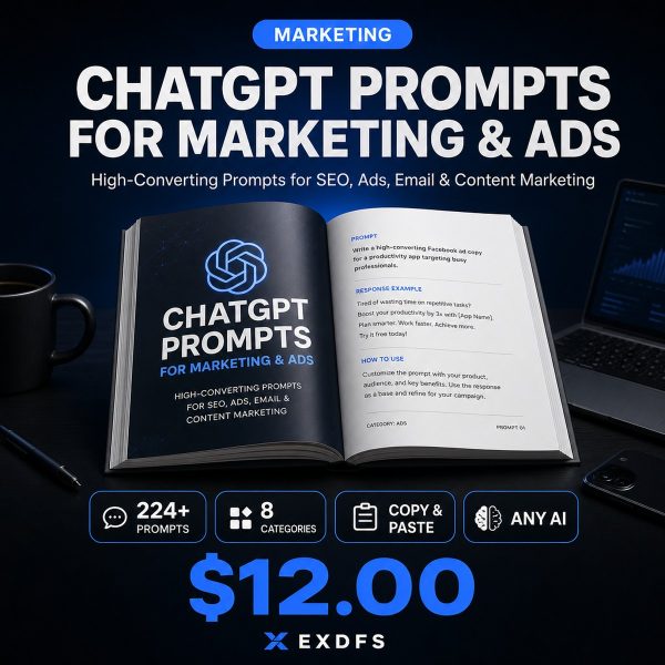 ChatGPT Prompts for Marketing and Digital Marketing - 224+ AI Prompts Pack Cover