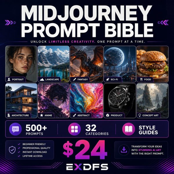 Thumb_MJ-001 Midjourney Prompt Bible - 500+ AI Art Prompts Cover