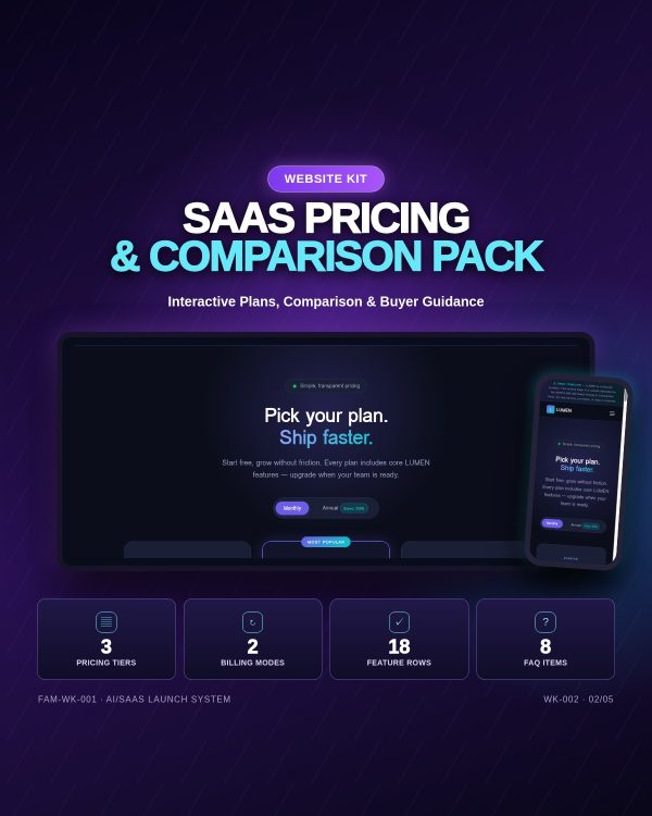 WK-002_Cover CLARITY — SaaS Pricing & Comparison Pack — Static HTML/CSS/JS