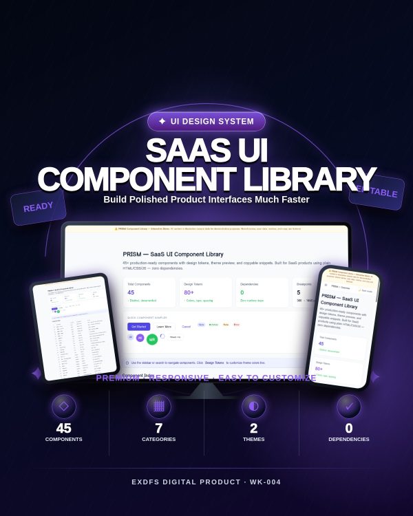 WK-004_Cover_111_safe PRISM — SaaS UI Component Library — Static HTML/CSS/JS