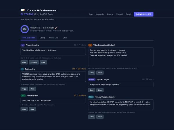 VECTOR — Launch Copy & SEO Pack for AI & SaaS Products