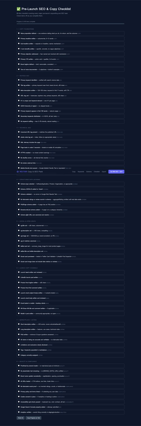 VECTOR — Launch Copy & SEO Pack for AI & SaaS Products