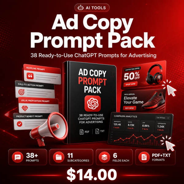 Ad Copy Prompt Pack – 38 Ready-to-Use ChatGPT Prompts for Advertising