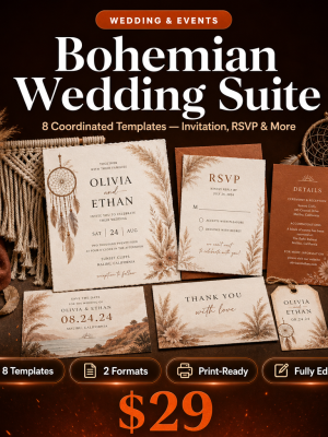 Bohemian Wedding Suite – 8 Free-Spirited Invitation & Stationery Templates
