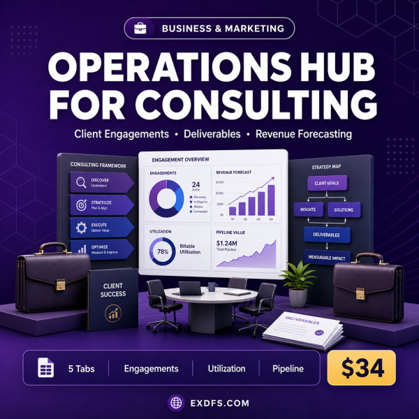 consulting-thumbnail Operations Hub for Consulting — Client Engagement, Deliverable Tracking & Revenue Forecasting Dashboard