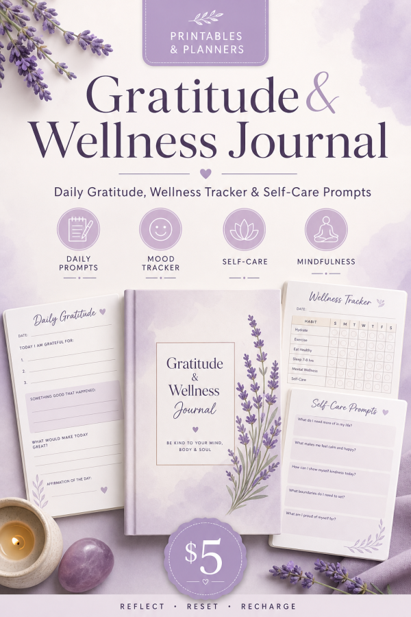 cover_detail_1400 Gratitude & Wellness Journal — Daily Gratitude, Wellness Tracker, Self-Care Menu & Mood Tracker