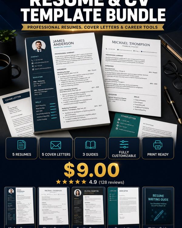 Resume & CV Template Bundle | 5 Professional Styles | ATS-Friendly | Instant Download