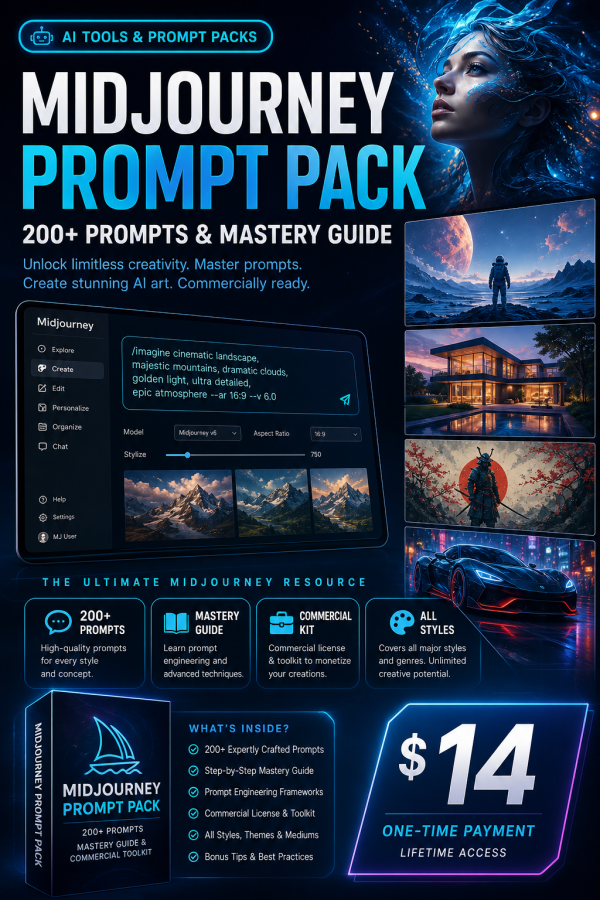 cover_detail_1767 Midjourney Prompt Pack — 200+ Prompts, Mastery Guide & Commercial Toolkit